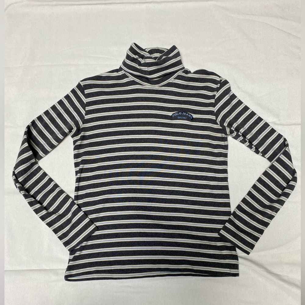 Polo by Ralph Lauren Gray Blue and White Striped Long Sleeve turtle neck small
